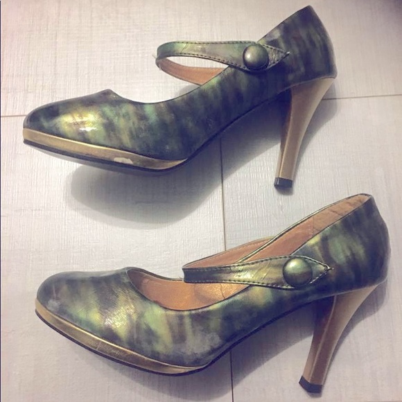 Marble Green Round Toe Pumps High Heels ๐ ๐ With Straps - Picture 3 of 8